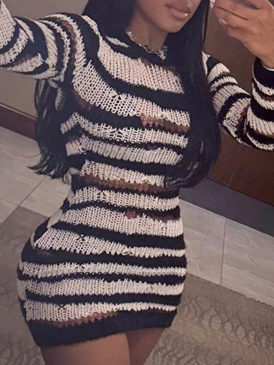 Mesh Striped Bodycon Sweatdress