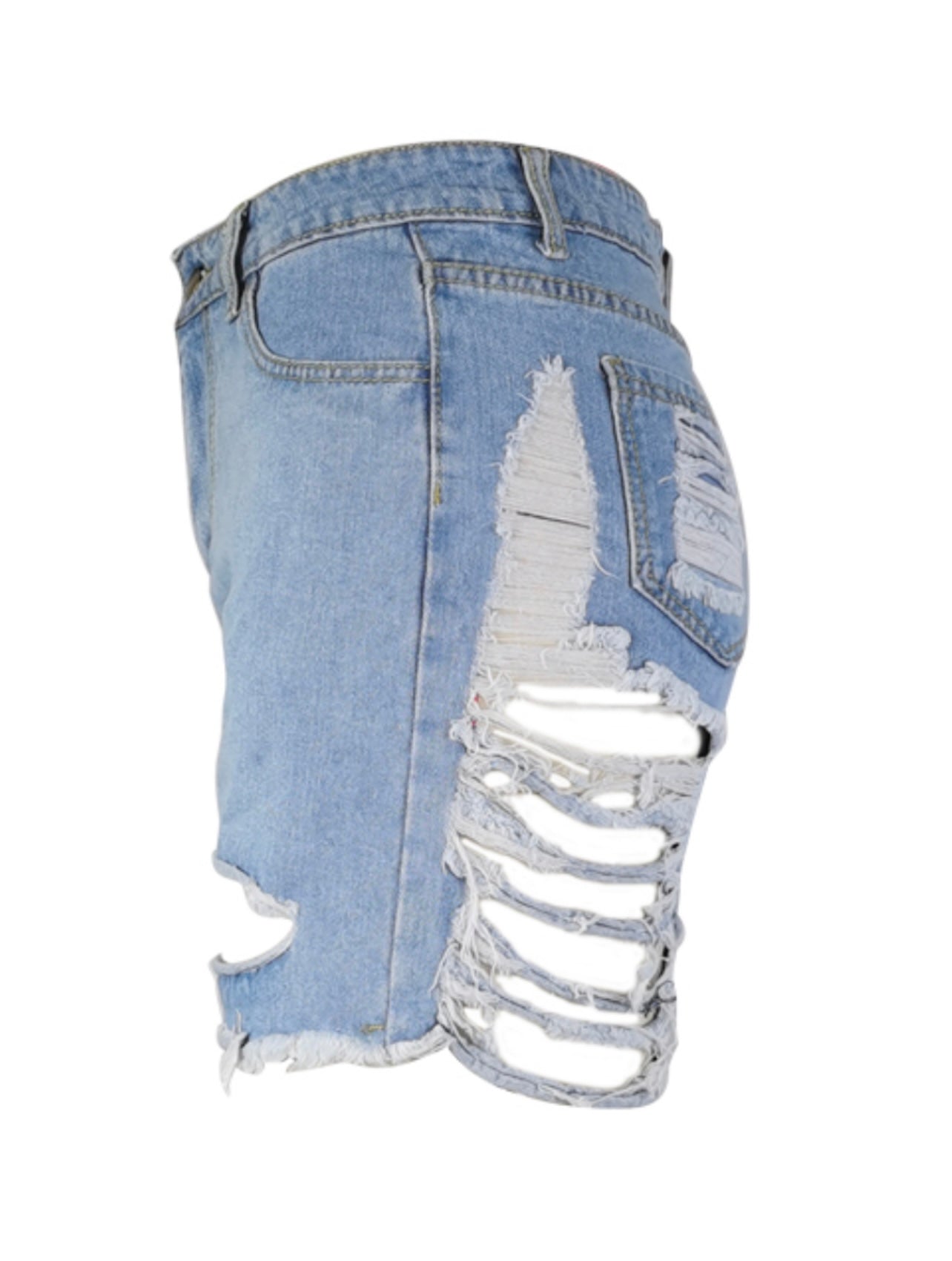 Mid Waist Ripped Denim Shorts (No Stretch)