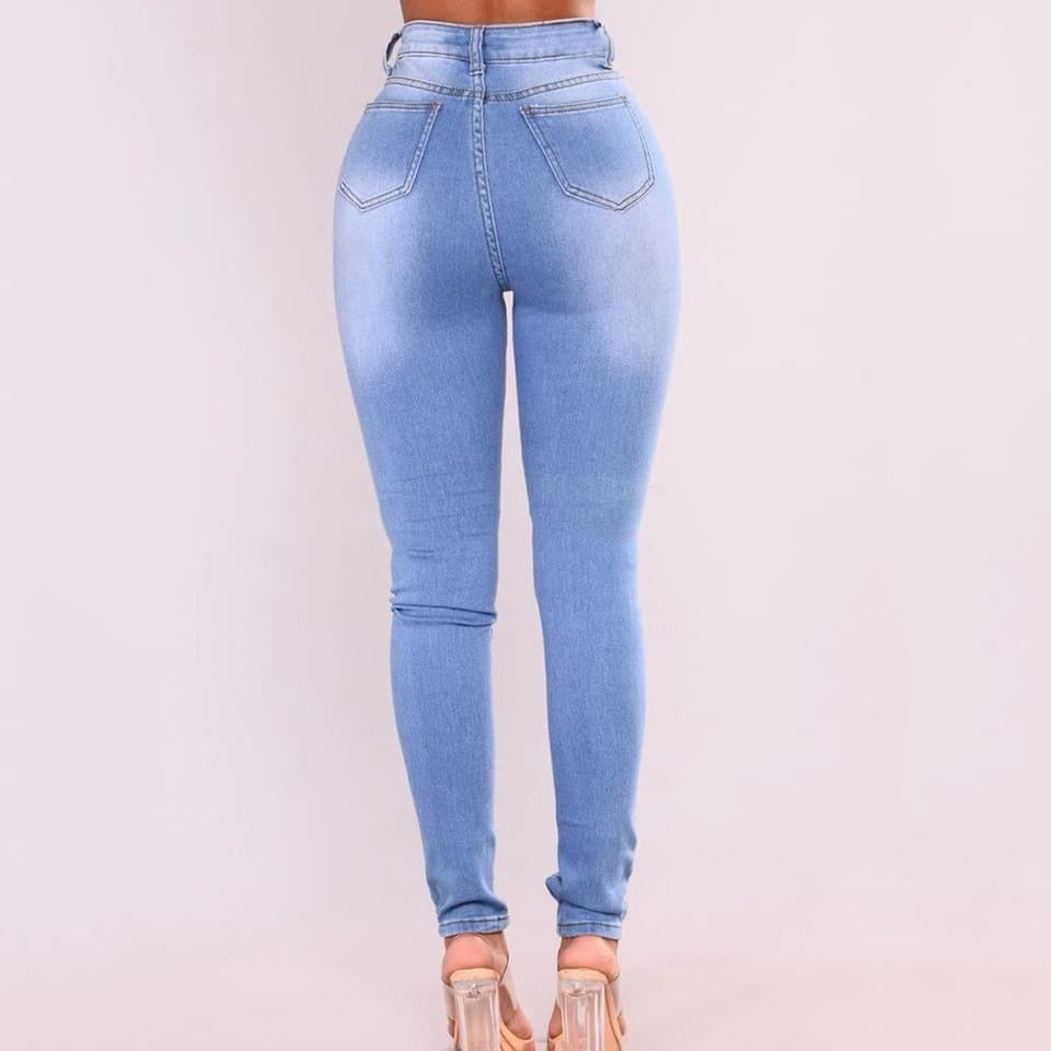 Sky Blue High Waist Straight Leg Jeans