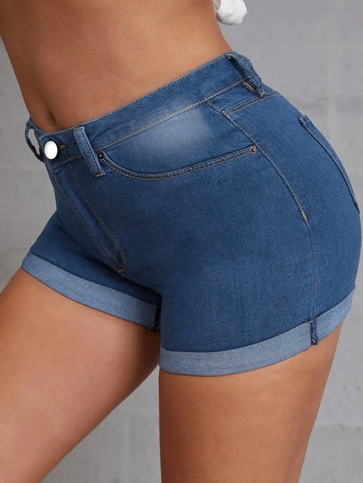 Mid Waist Medium Stretchy Denim Shorts